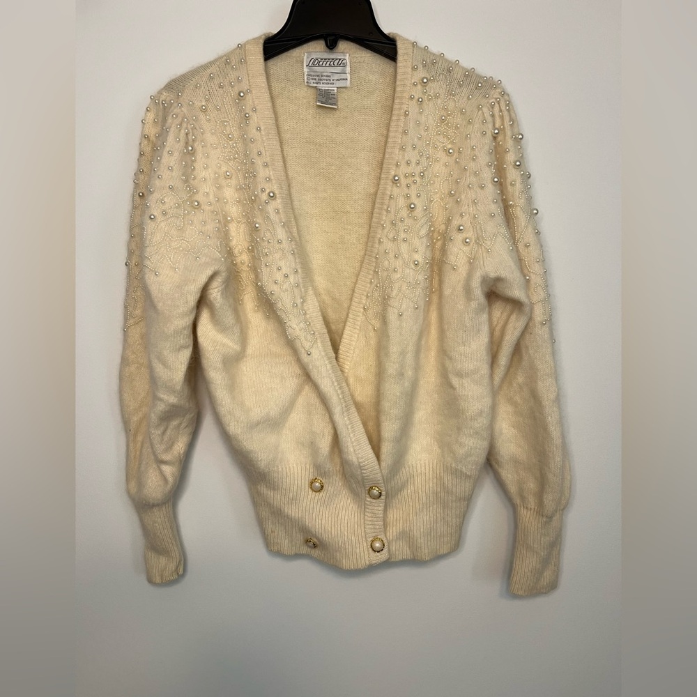 1995 vintage side effects wool rabbit hair pearl beaded cardigan